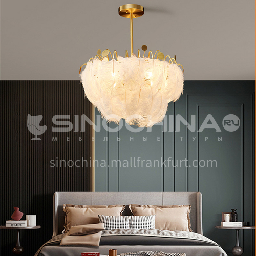 All copper creative feather chandelier modern minimalist living room lamp light luxury personality girl room bedroom lamp-ND-8212